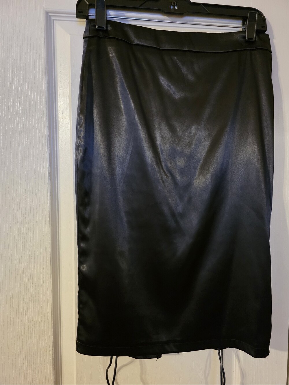 AKIRA Black Satin Midi Pencil Skirt